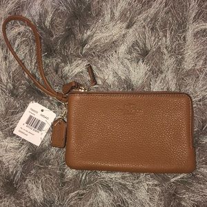 NWT Coach Pebble Leather Double Zip Wristlet